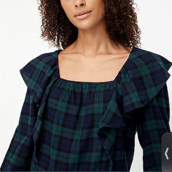 J Crew Factory black watch plaid ruffle top - L - Picture 4 of 8